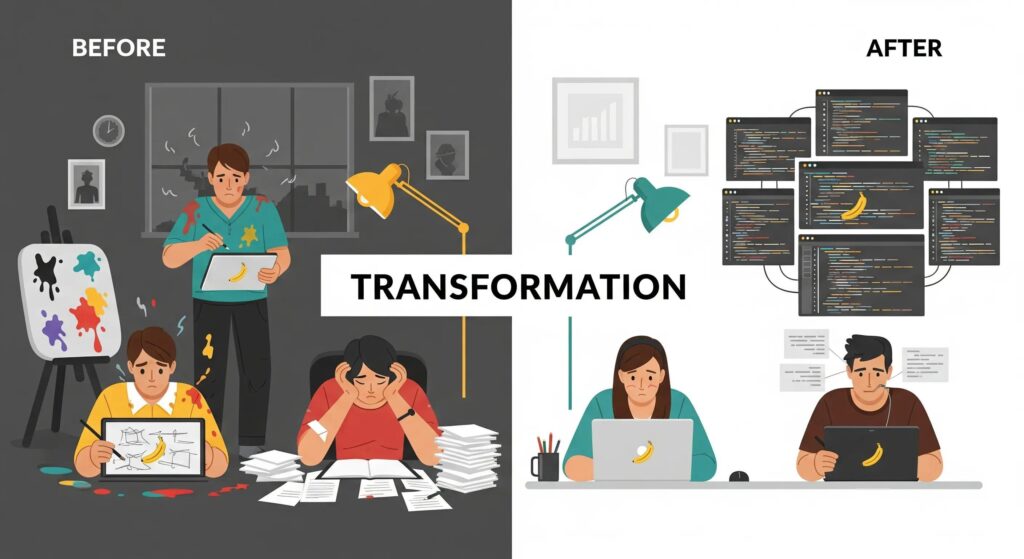 Illustration showing the evolution of AI from 2023 to 2026
