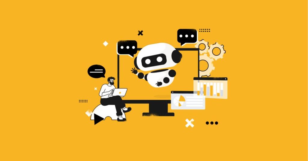AI marketing illustration showing business automation and digital strategy